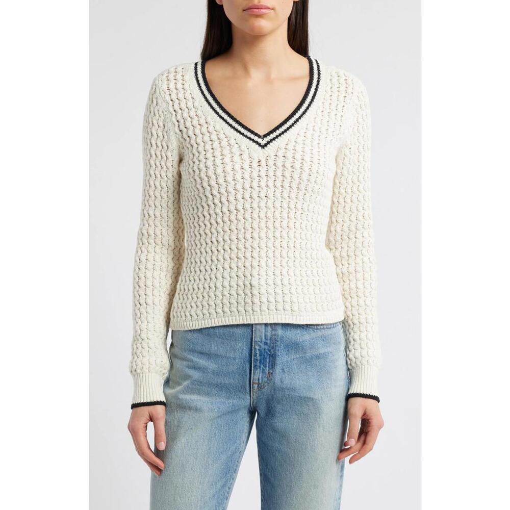 NWT! Rag & Bone Women's Daria Textured Cotton Blend Sweater Cream Size XXS